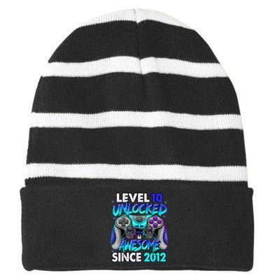 Level 10 Unlocked Awesome 2012 Cute 10th Birthday Striped Beanie with Solid Band