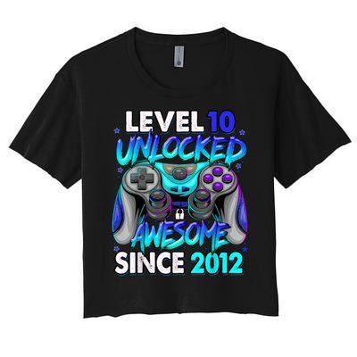 Level 10 Unlocked Awesome 2012 Cute 10th Birthday Women's Crop Top Tee