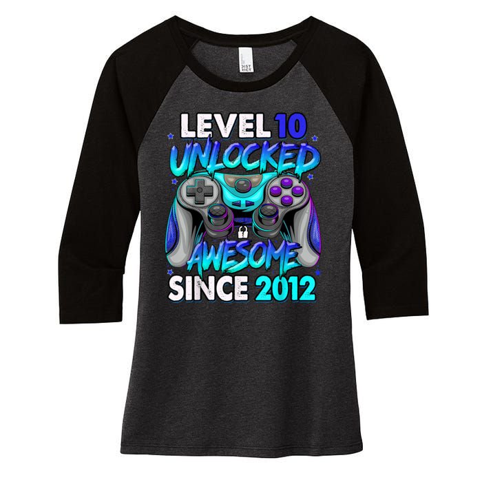 Level 10 Unlocked Awesome 2012 Cute 10th Birthday Women's Tri-Blend 3/4-Sleeve Raglan Shirt