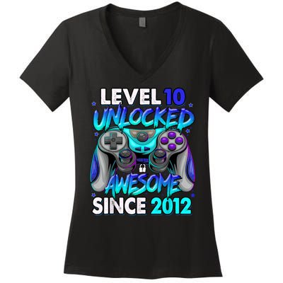 Level 10 Unlocked Awesome 2012 Cute 10th Birthday Women's V-Neck T-Shirt