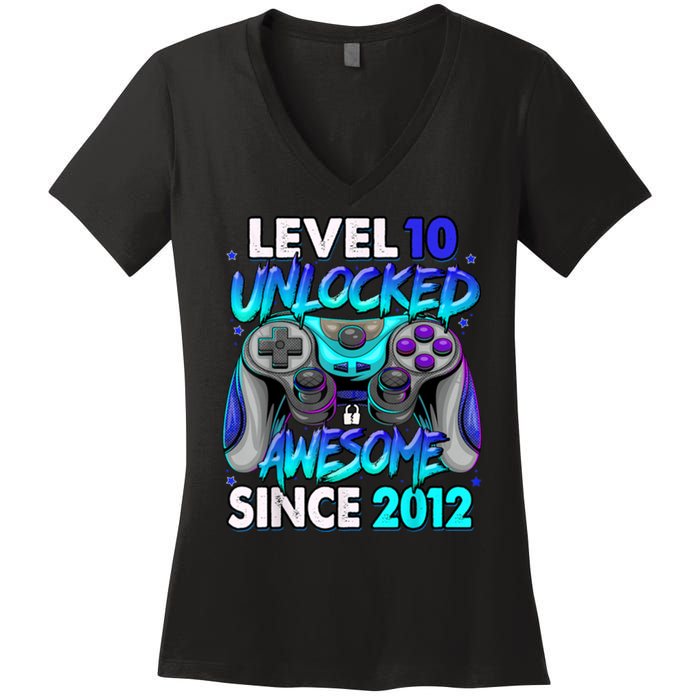 Level 10 Unlocked Awesome 2012 Cute 10th Birthday Women's V-Neck T-Shirt