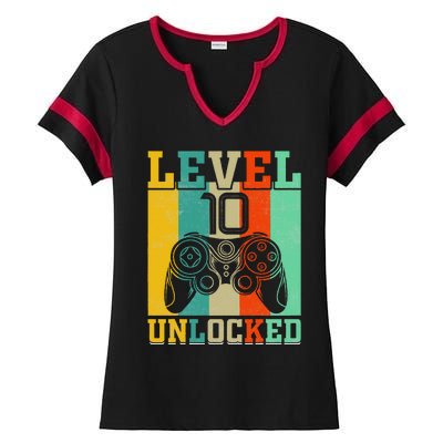 Level 10 Unlocked Birthday For 10 Years Old Gamer Bday Ladies Halftime Notch Neck Tee