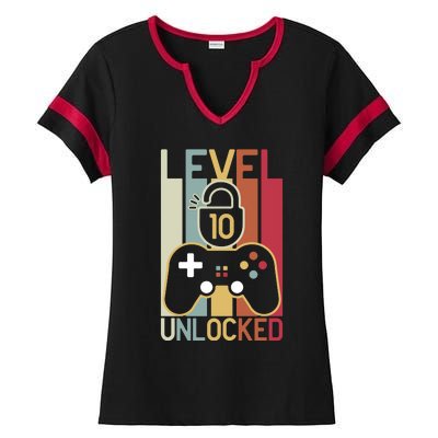 Level 10 Unlocked Birthday Gift Vintage Retro Ladies Halftime Notch Neck Tee