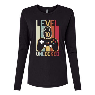 Level 10 Unlocked Birthday Gift Vintage Retro Womens Cotton Relaxed Long Sleeve T-Shirt