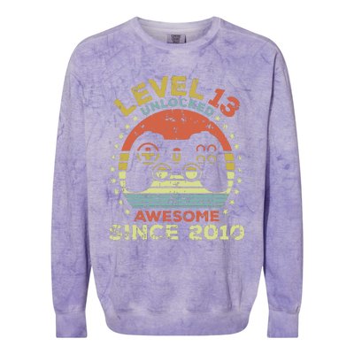 Level 13 Unlocked Awesome Since 2010 13th Birthday Gaming Colorblast Crewneck Sweatshirt