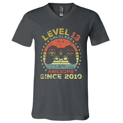 Level 13 Unlocked Awesome Since 2010 13th Birthday Gaming V-Neck T-Shirt