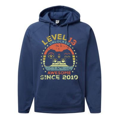 Level 13 Unlocked Awesome Since 2010 13th Birthday Gaming Performance Fleece Hoodie