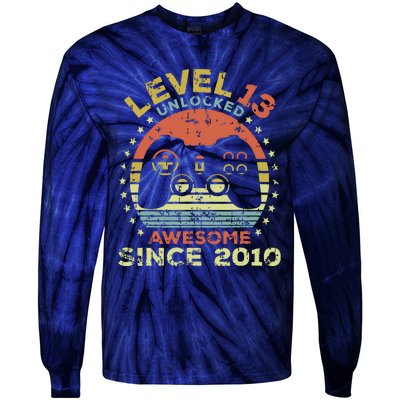 Level 13 Unlocked Awesome Since 2010 13th Birthday Gaming Tie-Dye Long Sleeve Shirt