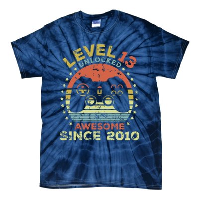 Level 13 Unlocked Awesome Since 2010 13th Birthday Gaming Tie-Dye T-Shirt