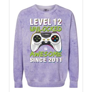 Level 12 Unlocked Awesome Since 2011 12th Birthday Gaming Colorblast Crewneck Sweatshirt