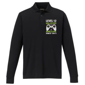 Level 12 Unlocked Awesome Since 2011 12th Birthday Gaming Performance Long Sleeve Polo