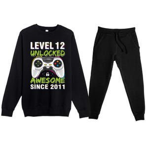 Level 12 Unlocked Awesome Since 2011 12th Birthday Gaming Premium Crewneck Sweatsuit Set