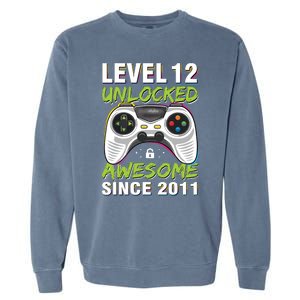 Level 12 Unlocked Awesome Since 2011 12th Birthday Gaming Garment-Dyed Sweatshirt