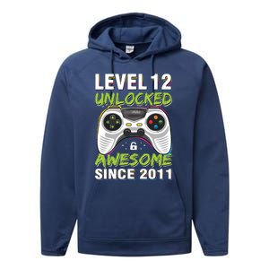 Level 12 Unlocked Awesome Since 2011 12th Birthday Gaming Performance Fleece Hoodie