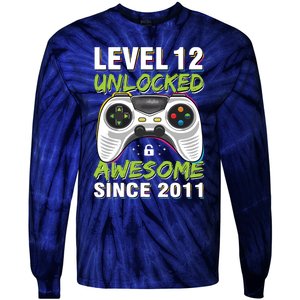 Level 12 Unlocked Awesome Since 2011 12th Birthday Gaming Tie-Dye Long Sleeve Shirt