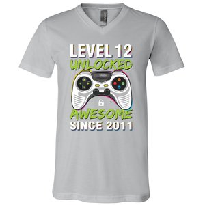 Level 12 Unlocked Awesome Since 2011 12th Birthday Gaming V-Neck T-Shirt