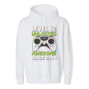 Level 12 Unlocked Awesome Since 2011 12th Birthday Gaming Garment-Dyed Fleece Hoodie