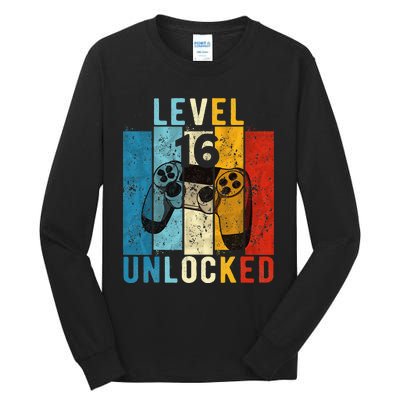 Level 16 Unlocked Video Gamer 16 Year Old 16th Birthday Gift Tall Long Sleeve T-Shirt