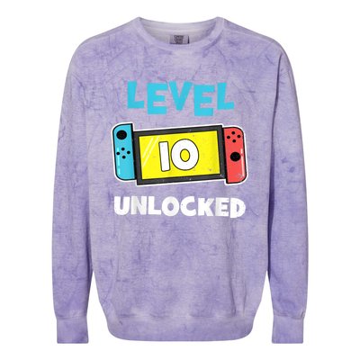 Level 10 unlocked Gamer 10th Birthday Gift Video Game lovers Colorblast Crewneck Sweatshirt