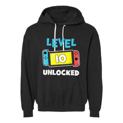 Level 10 unlocked Gamer 10th Birthday Gift Video Game lovers Garment-Dyed Fleece Hoodie