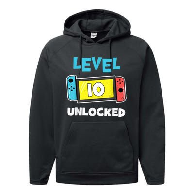 Level 10 unlocked Gamer 10th Birthday Gift Video Game lovers Performance Fleece Hoodie