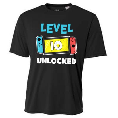 Level 10 unlocked Gamer 10th Birthday Gift Video Game lovers Cooling Performance Crew T-Shirt