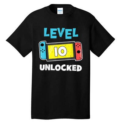 Level 10 unlocked Gamer 10th Birthday Gift Video Game lovers Tall T-Shirt