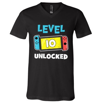 Level 10 unlocked Gamer 10th Birthday Gift Video Game lovers V-Neck T-Shirt