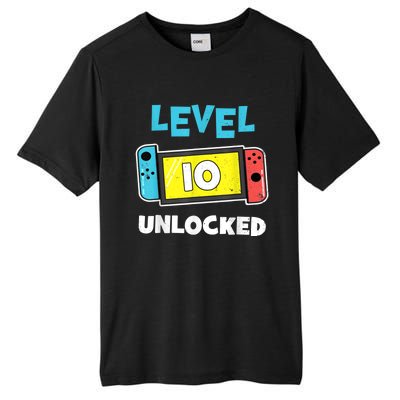 Level 10 unlocked Gamer 10th Birthday Gift Video Game lovers Tall Fusion ChromaSoft Performance T-Shirt