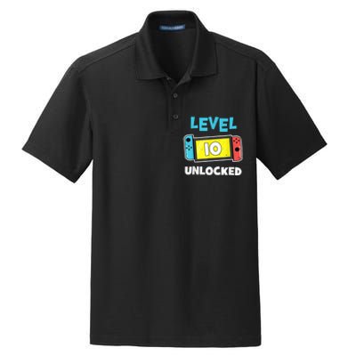 Level 10 unlocked Gamer 10th Birthday Gift Video Game lovers Dry Zone Grid Polo