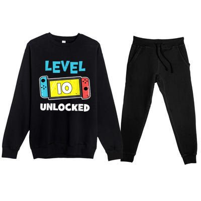 Level 10 unlocked Gamer 10th Birthday Gift Video Game lovers Premium Crewneck Sweatsuit Set