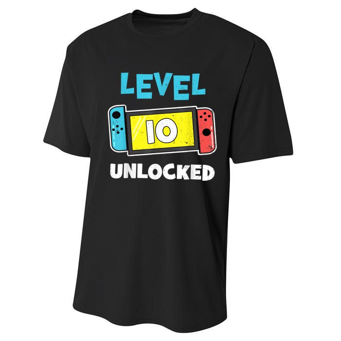 Level 10 unlocked Gamer 10th Birthday Gift Video Game lovers Performance Sprint T-Shirt