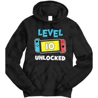 Level 10 unlocked Gamer 10th Birthday Gift Video Game lovers Tie Dye Hoodie