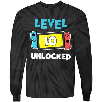 Level 10 unlocked Gamer 10th Birthday Gift Video Game lovers Tie-Dye Long Sleeve Shirt