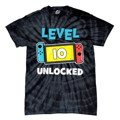 Level 10 unlocked Gamer 10th Birthday Gift Video Game lovers Tie-Dye T-Shirt