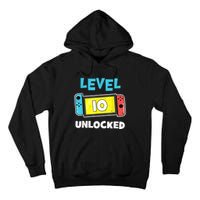 Level 10 unlocked Gamer 10th Birthday Gift Video Game lovers Tall Hoodie