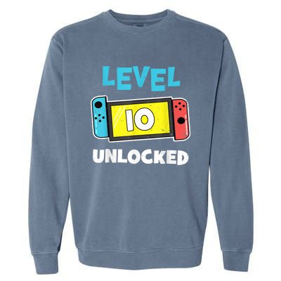 Level 10 unlocked Gamer 10th Birthday Gift Video Game lovers Garment-Dyed Sweatshirt