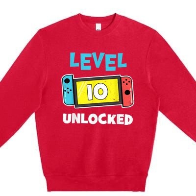 Level 10 unlocked Gamer 10th Birthday Gift Video Game lovers Premium Crewneck Sweatshirt