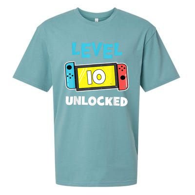 Level 10 unlocked Gamer 10th Birthday Gift Video Game lovers Sueded Cloud Jersey T-Shirt