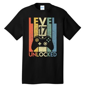 Level 17 Unlocked Funny Video Gamer 17th Birthday Gift Tall T-Shirt