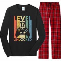 Level 17 Unlocked Funny Video Gamer 17th Birthday Gift Long Sleeve Pajama Set