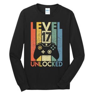 Level 17 Unlocked Funny Video Gamer 17th Birthday Gift Tall Long Sleeve T-Shirt