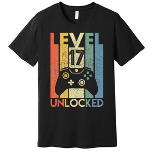 Level 17 Unlocked Funny Video Gamer 17th Birthday Gift Premium T-Shirt