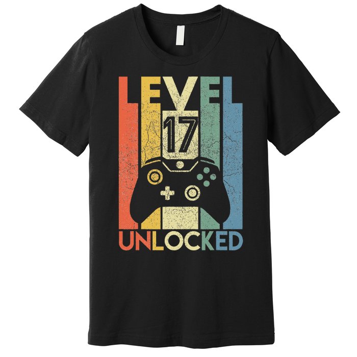 Level 17 Unlocked Funny Video Gamer 17th Birthday Gift Premium T-Shirt