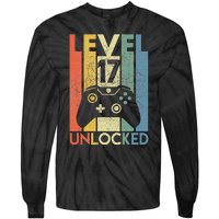 Level 17 Unlocked Funny Video Gamer 17th Birthday Gift Tie-Dye Long Sleeve Shirt