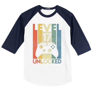 Level 17 Unlocked Funny Video Gamer 17th Birthday Gift Baseball Sleeve Shirt