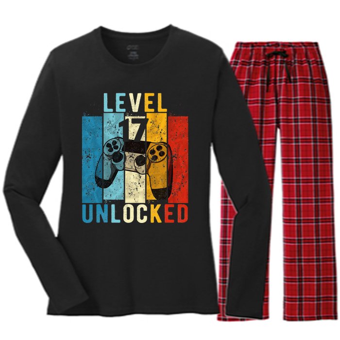 Level 17 Unlocked Video Gamer 17 Year Old 17th Birthday Gift Women's Long Sleeve Flannel Pajama Set 