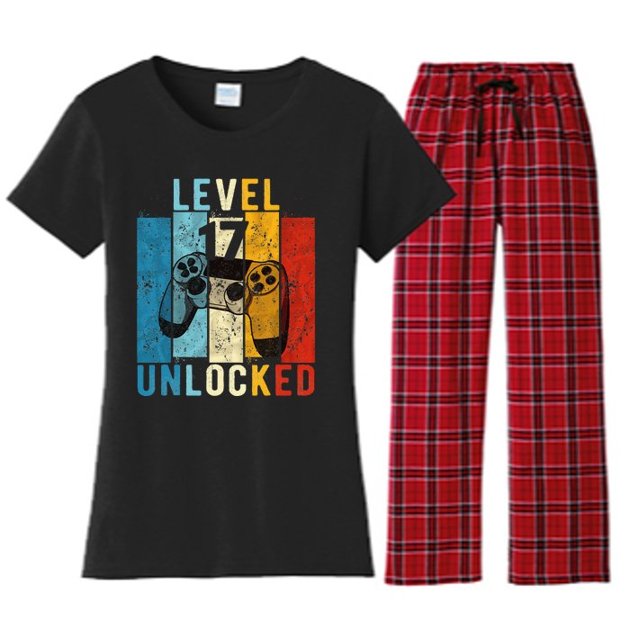 Level 17 Unlocked Video Gamer 17 Year Old 17th Birthday Gift Women's Flannel Pajama Set