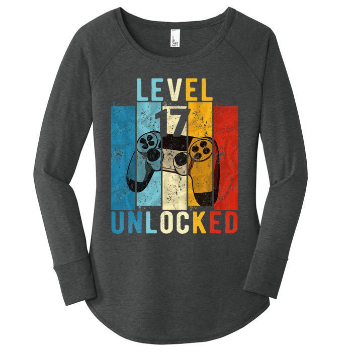 Level 17 Unlocked Video Gamer 17 Year Old 17th Birthday Gift Women's Perfect Tri Tunic Long Sleeve Shirt