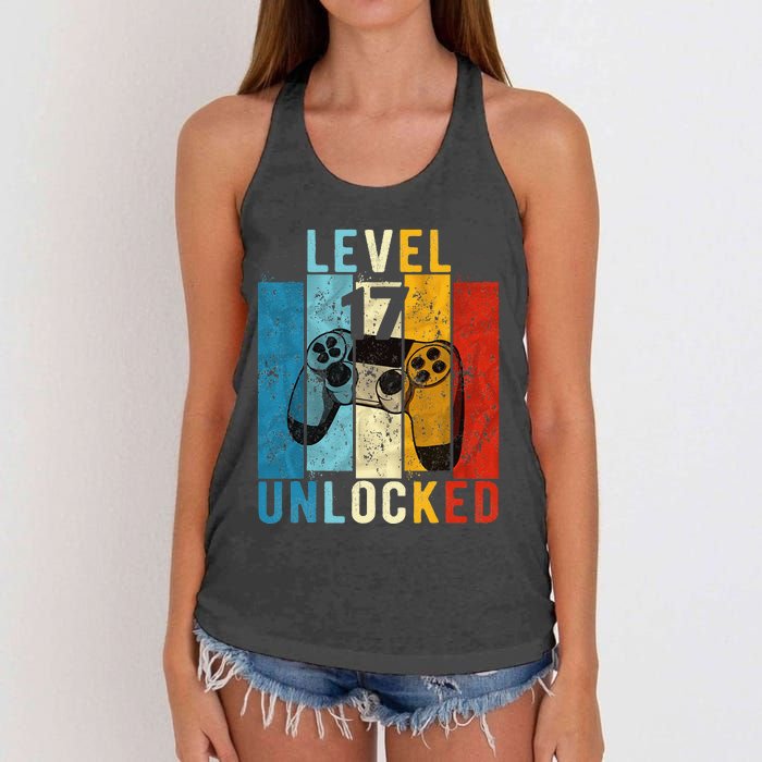 Level 17 Unlocked Video Gamer 17 Year Old 17th Birthday Gift Women's Knotted Racerback Tank